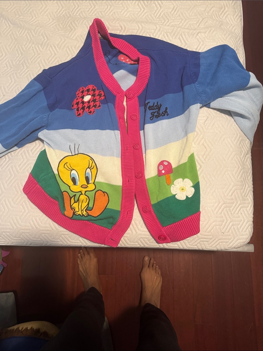 Teddy Fresh Pink-Trim Tweety Colorblock Cardigan